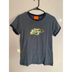 Jeep Lover‎ ringer t-shirt women size Large fitted blue Jeep Brand retro